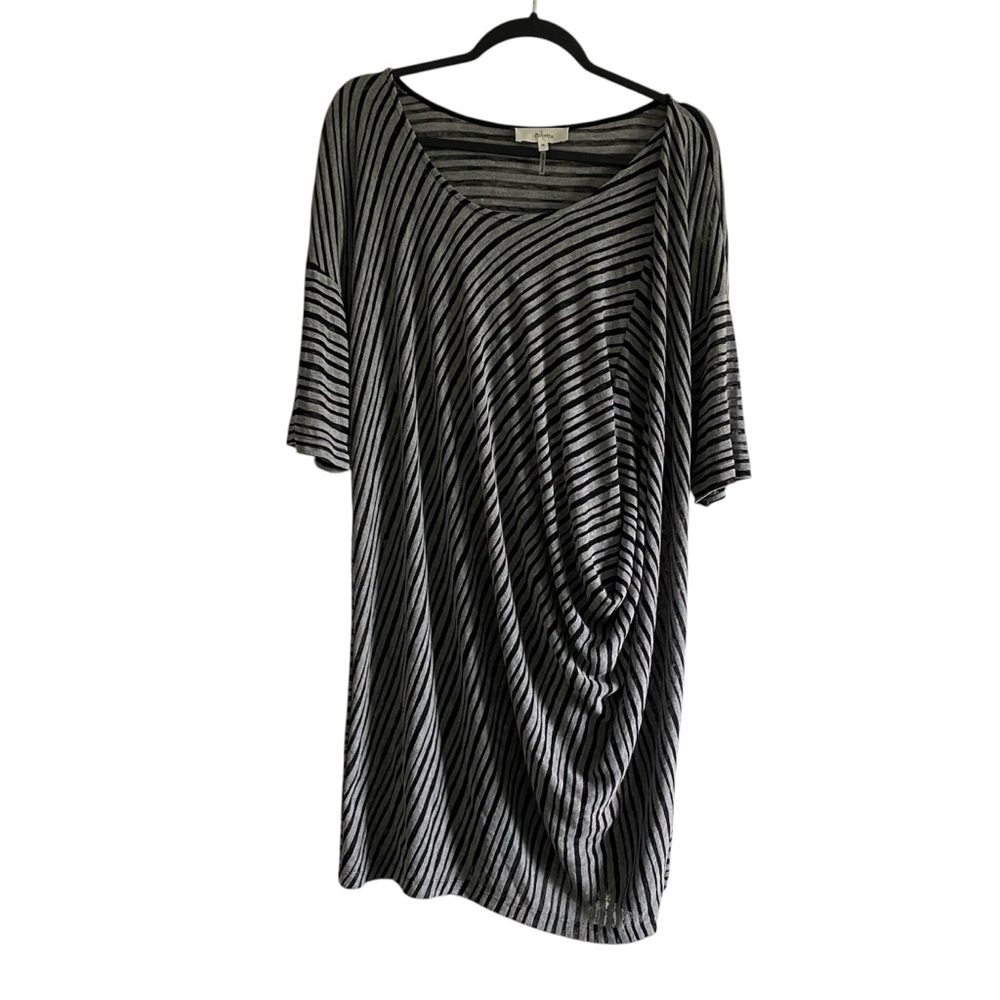 Coletta Striped Tunic Top XL Layered Cami Draped Asymmetrical Black Gray